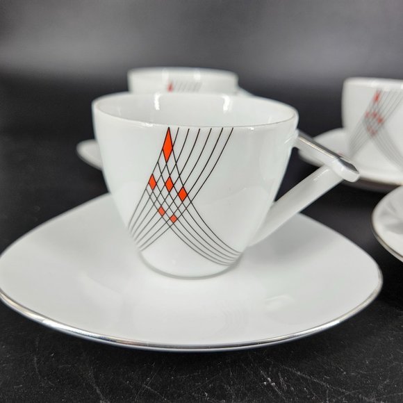 Atelier JM Lasov Delta Pyramid Czech Coffee Tea Mocha Cup Saucer Plate Set of 4 - Picture 2 of 12